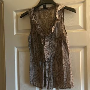 Brown and White Ruffle Top